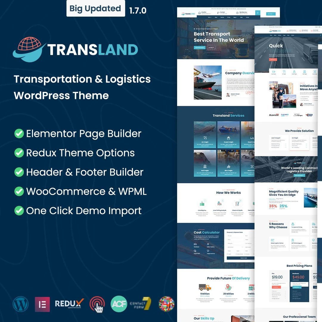Transport & Logistics WordPress Elementor Theme